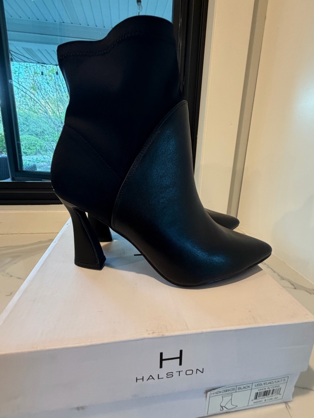 Halston Heritage Black Pointed Toe Ankle Boots with Sculpted Heel